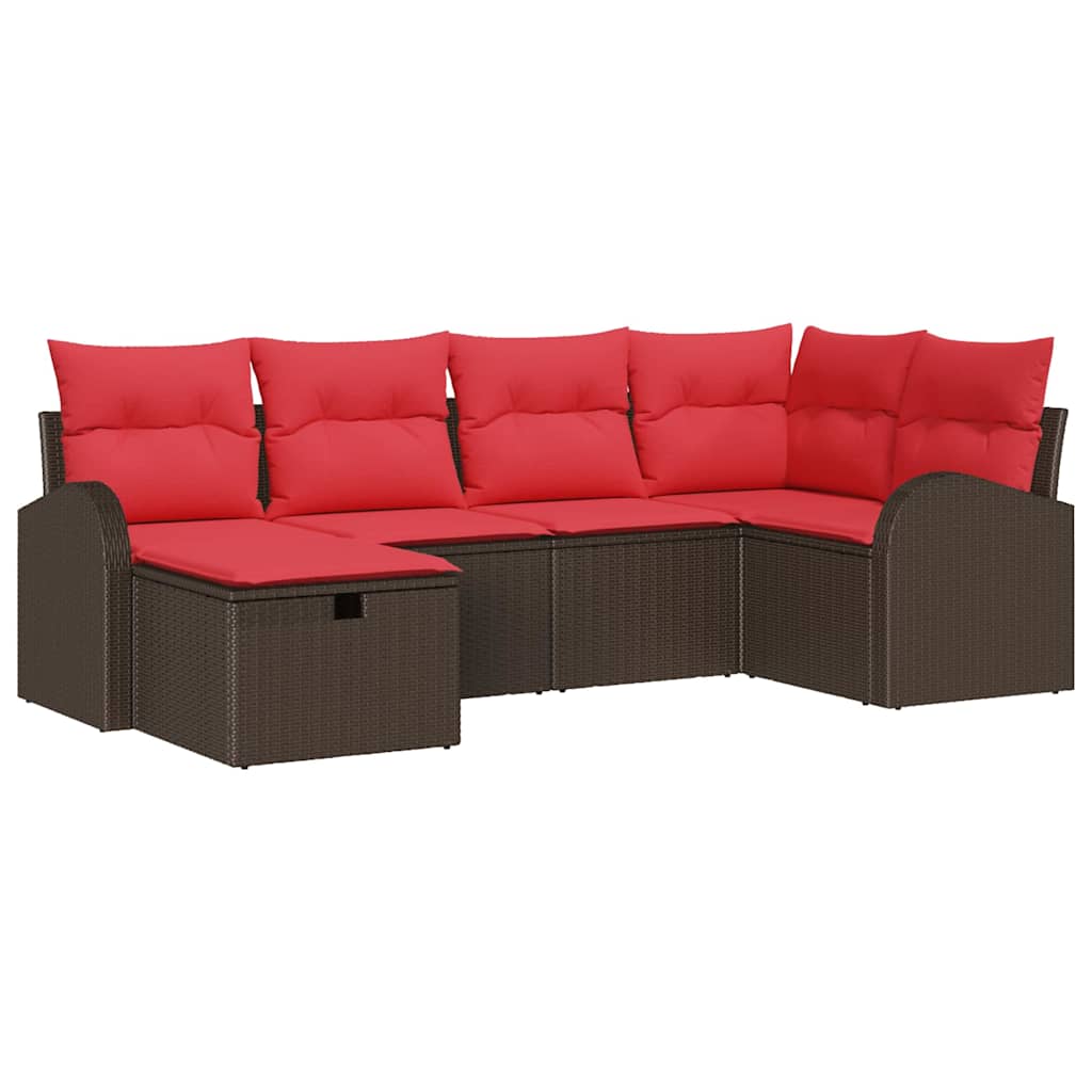 Conjunto de sofá de jardín 6 pcs Marrón ratán sintético