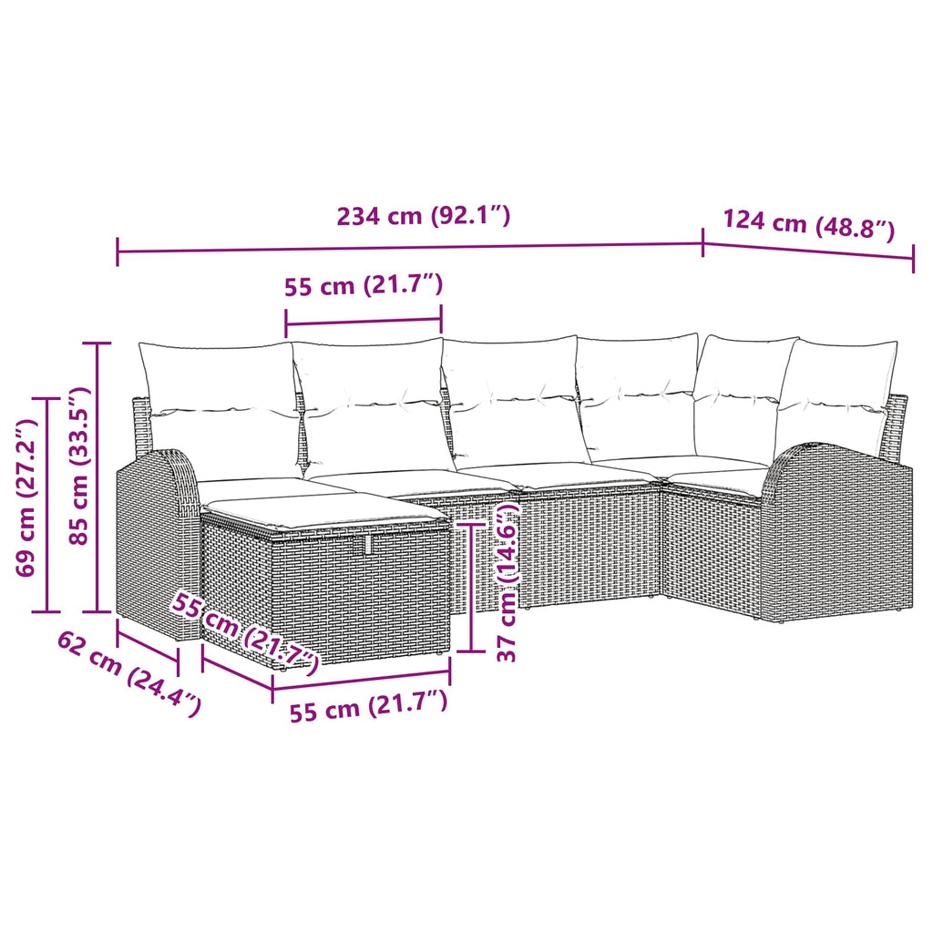 Conjunto de sofá de jardín 6 pcs Marrón ratán sintético
