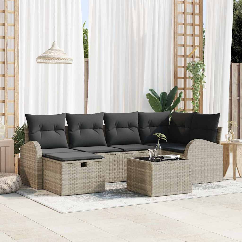 Conjunto de sofá de jardim com almofada 6 pcs Bege Polirratan