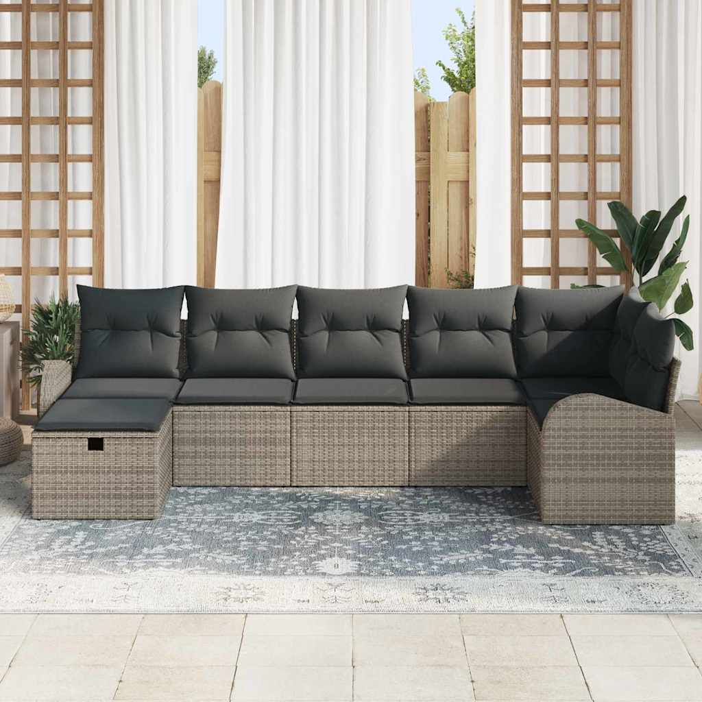 Conjunto de sofá de jardín con cojín 7 pcs Gris ratán sintético