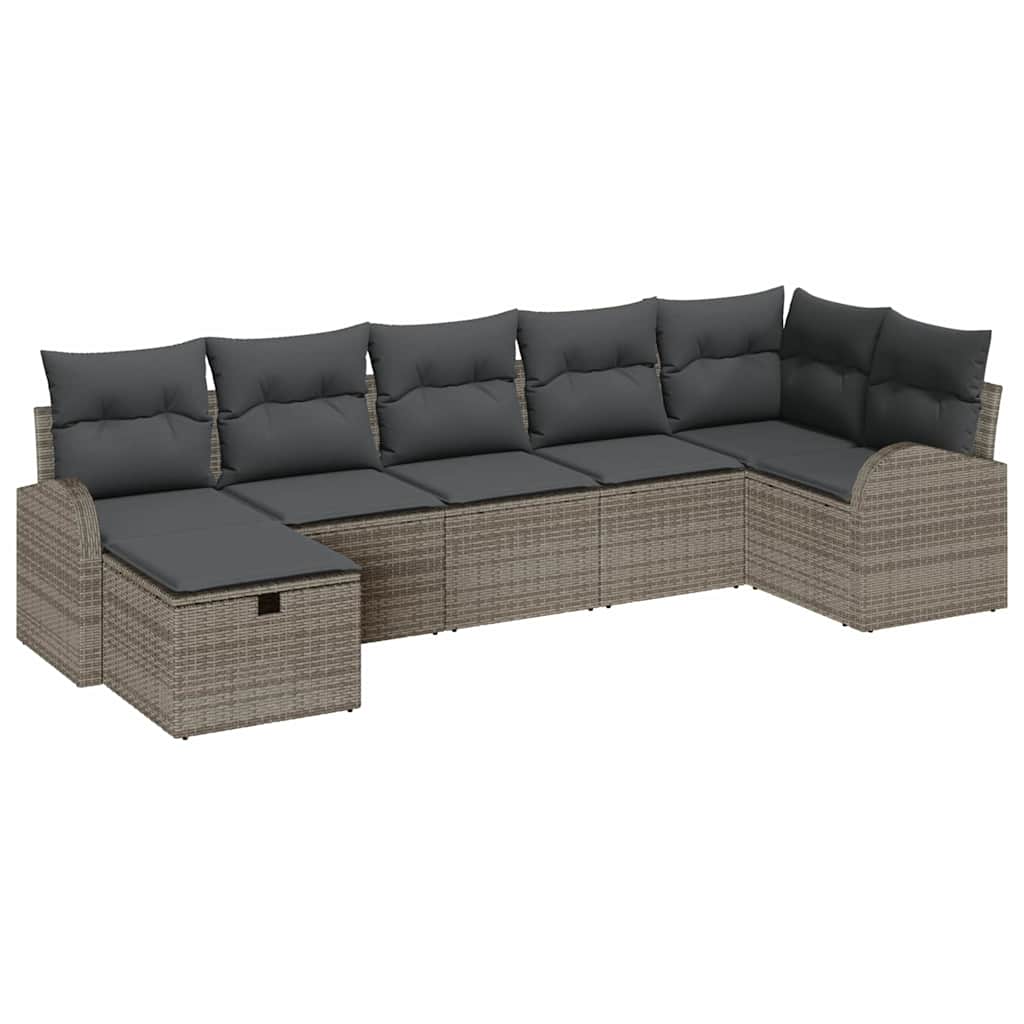 Conjunto de sofá de jardín con cojín 7 pcs Gris ratán sintético