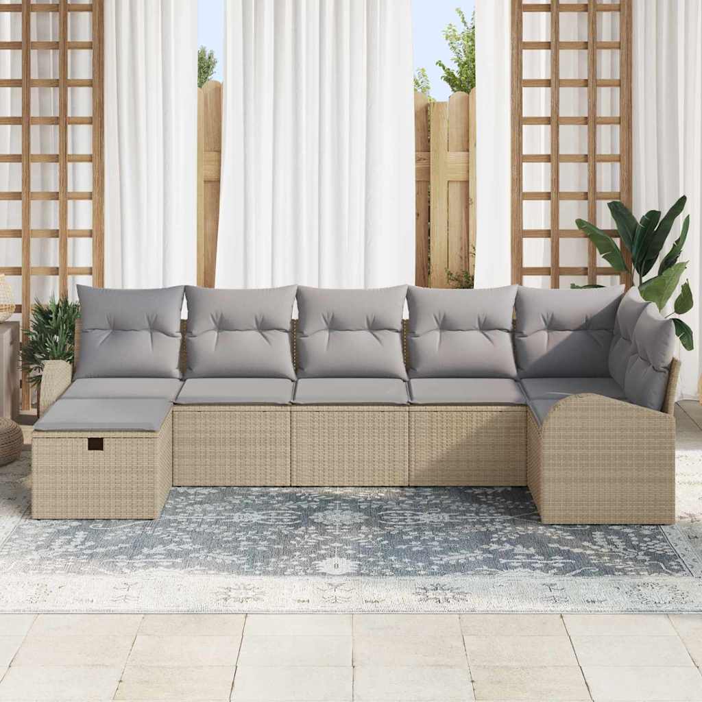 Conjunto de sofá de jardín 7 pcs Beige ratán sintético