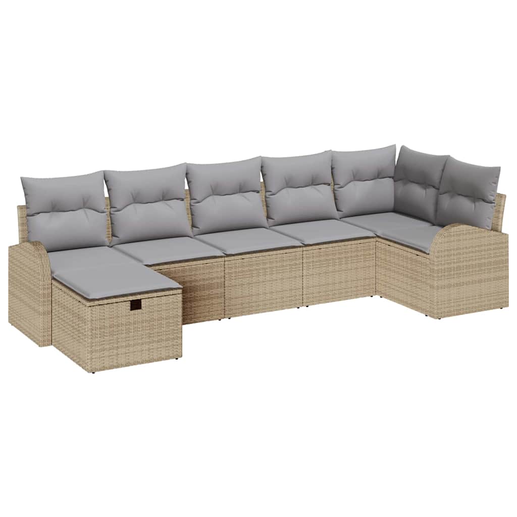 Conjunto de sofá de jardín 7 pcs Beige ratán sintético