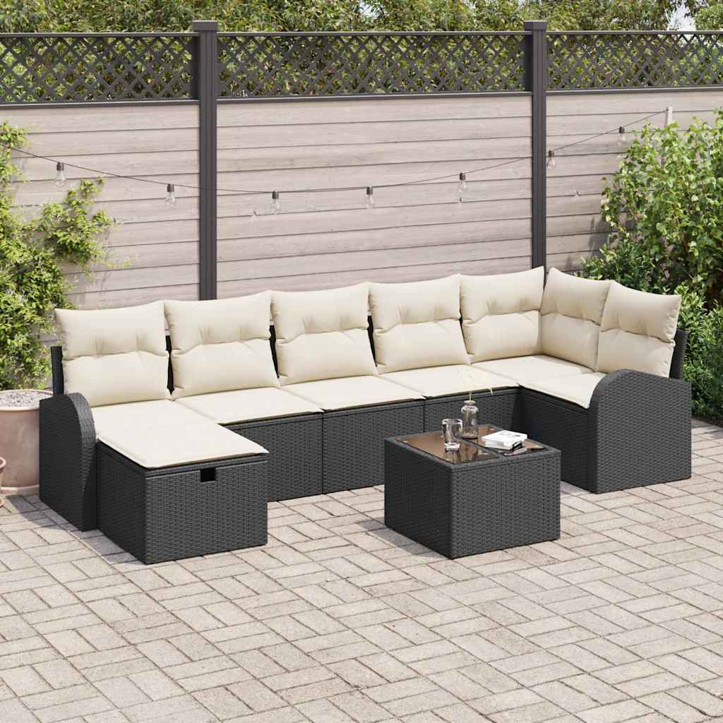 Conjunto de sofá de jardín con cojín 8 pcs Marrón Poliratán