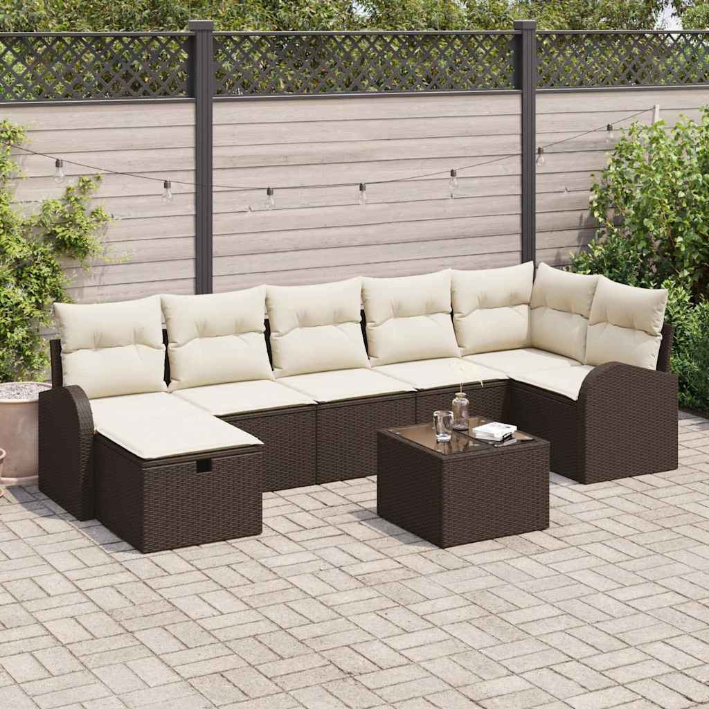 Conjunto de sofá de jardín con cojín 8 pcs Marrón Poliratán