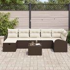 Conjunto de sofá de jardín con cojín 8 pcs Marrón Poliratán