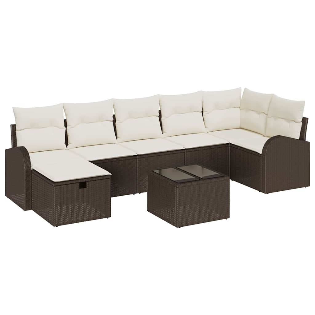 Conjunto de sofá de jardín con cojín 8 pcs Marrón Poliratán
