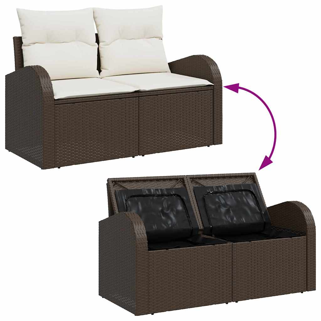 Conjunto de sofá de jardín con cojín 8 pcs Marrón Poliratán
