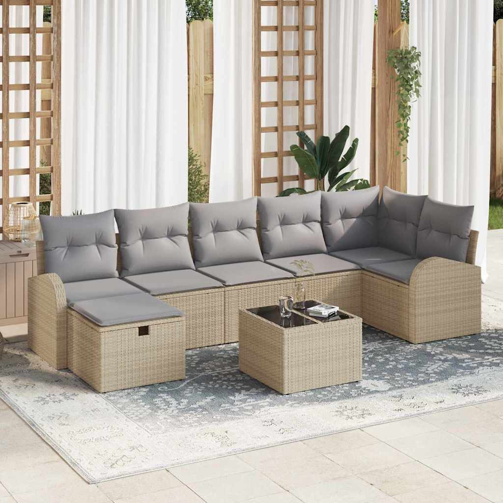 Conjunto de sofá de jardín con cojín 7 pcs Gris ratán sintético