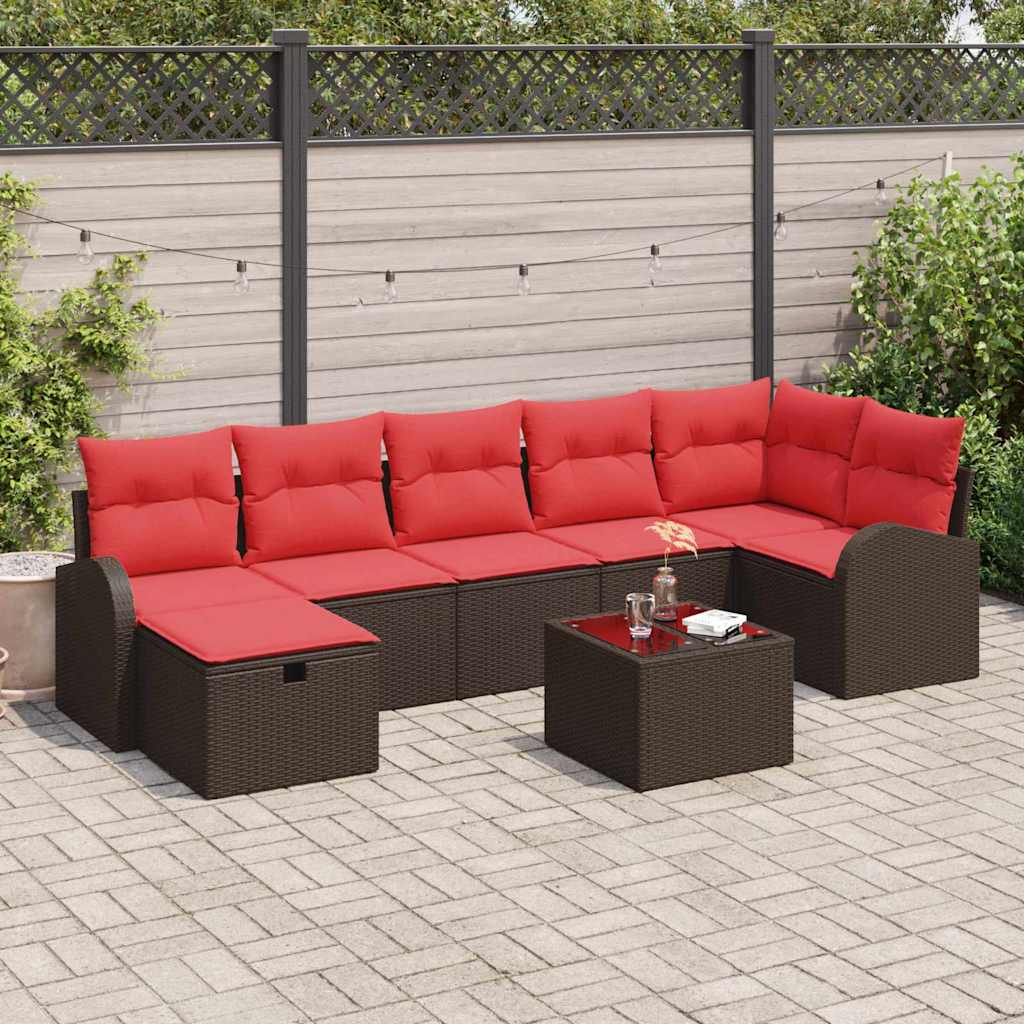 Conjunto de sofá de jardín 8 pcs Marrón Poliratán