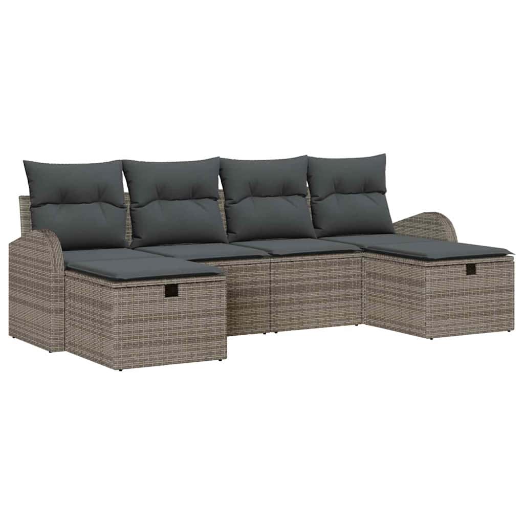 Conjunto de sofá de jardín con cojín 6 pcs Gris ratán sintético