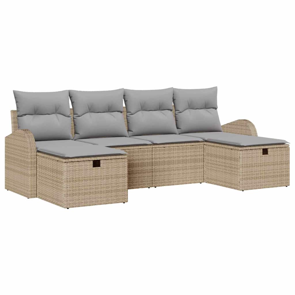 Conjunto de sofá de jardín 6 pcs Beige ratán sintético
