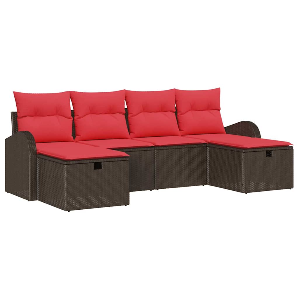 Conjunto de sofá de jardín 6 pcs Marrón ratán sintético