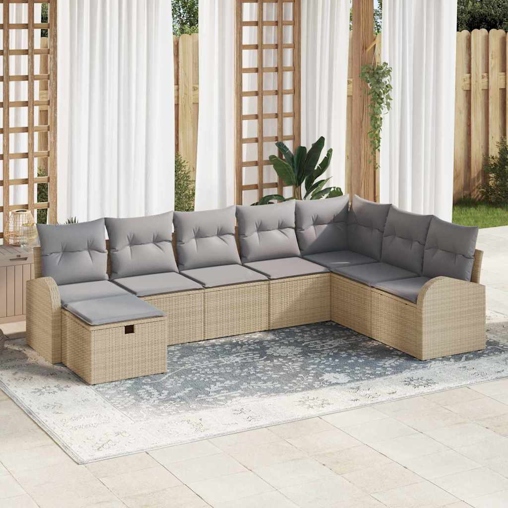 Conjunto de sofá de jardín con cojín 8 pcs Beige Poliratán