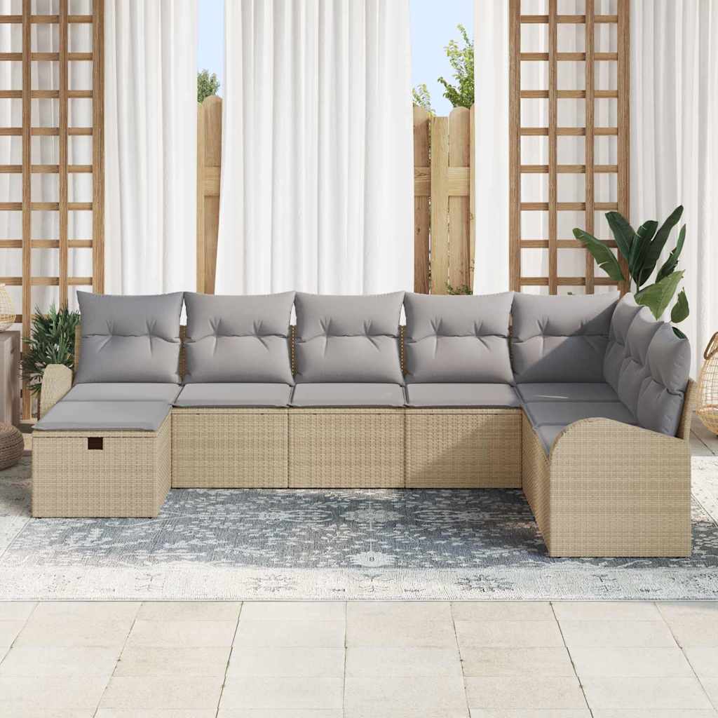 Conjunto de sofá de jardín con cojín 8 pcs Beige Poliratán