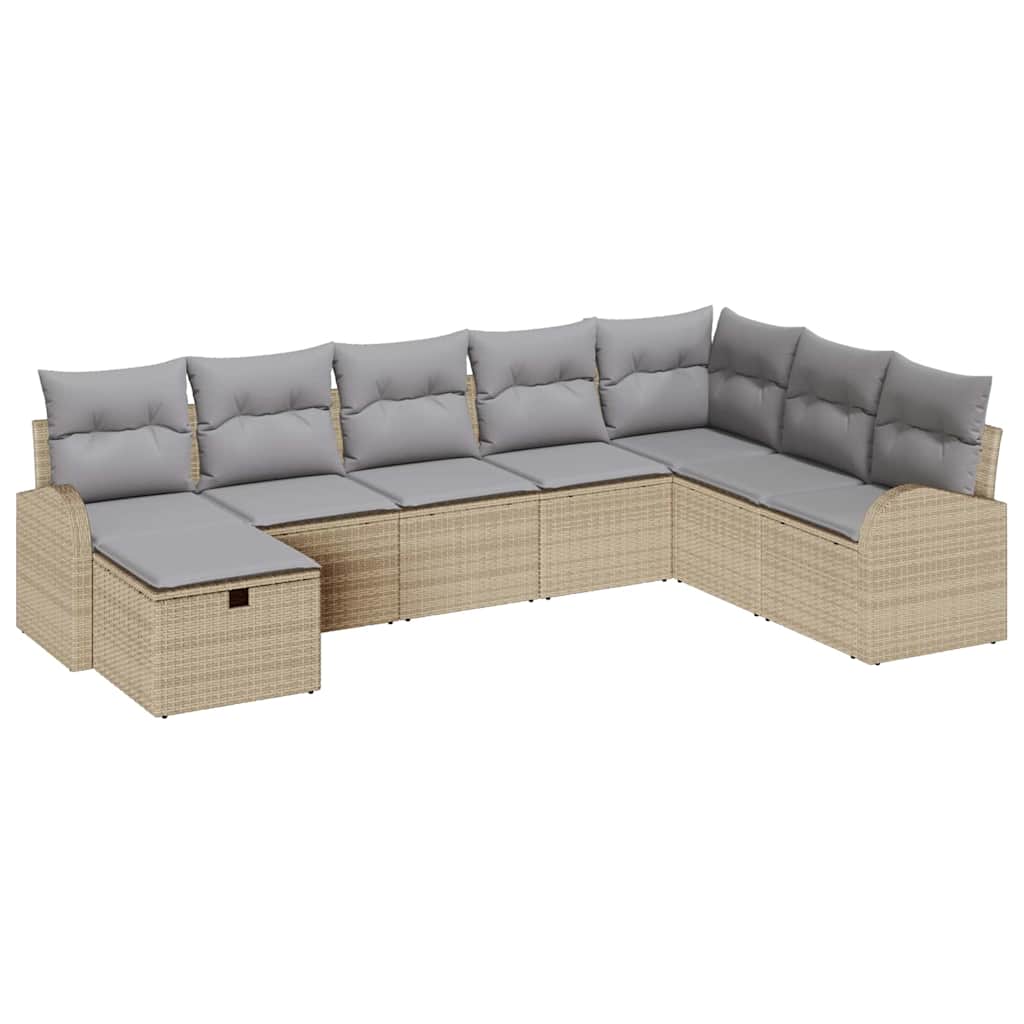 Conjunto de sofá de jardín con cojín 8 pcs Beige Poliratán