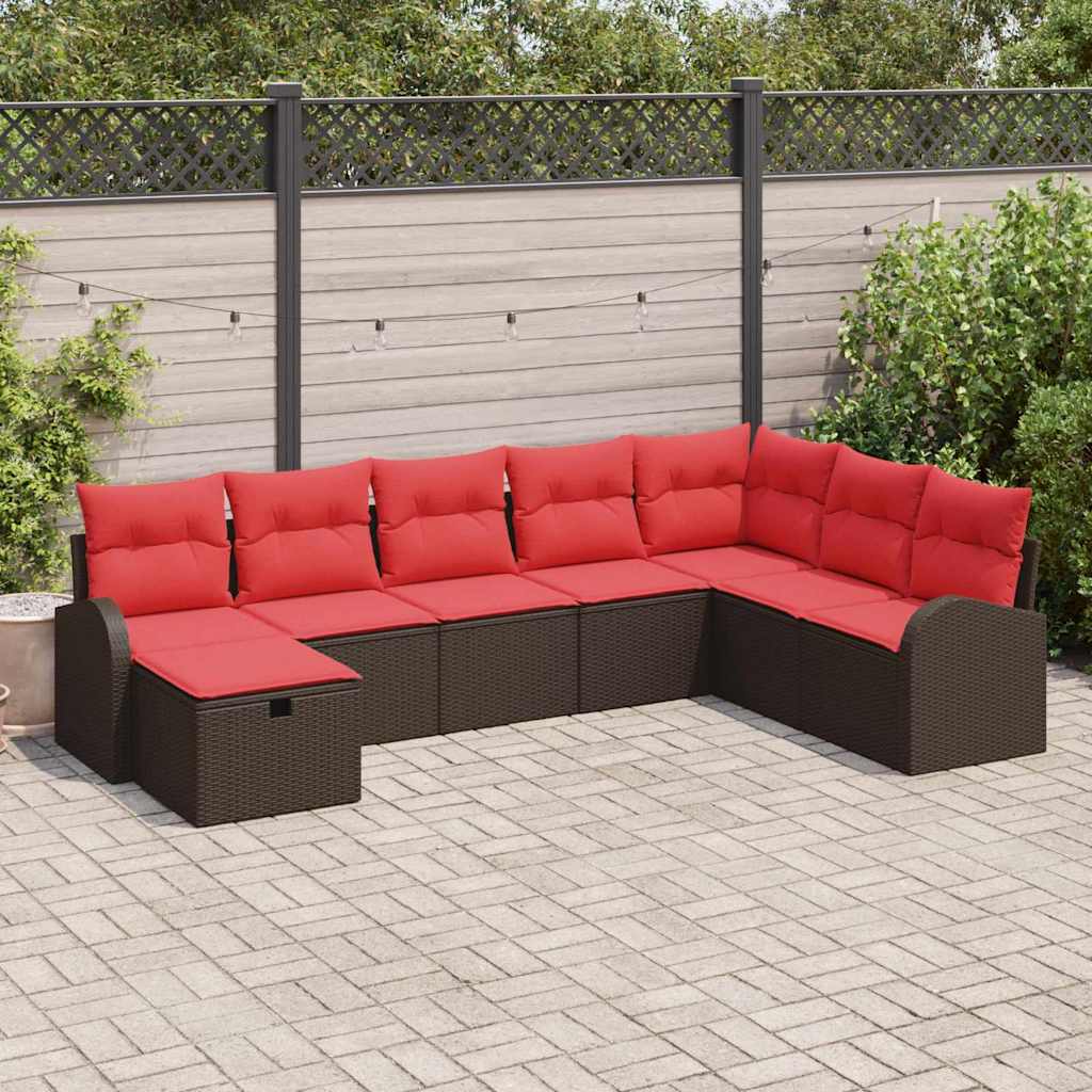 Conjunto de sofá de jardín con cojín 8 pcs Marrón Poliratán