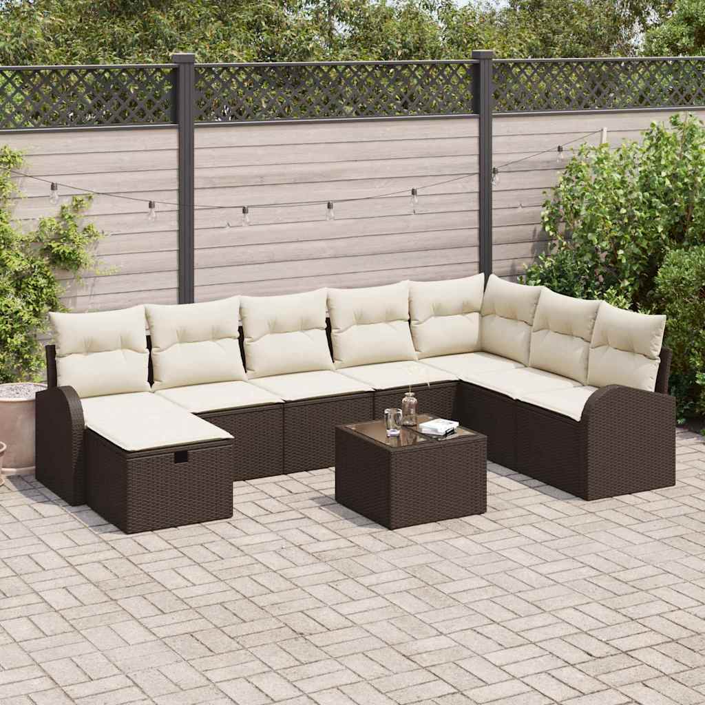 Conjunto de sofá de jardín con cojín 8 pcs Beige Poliratán