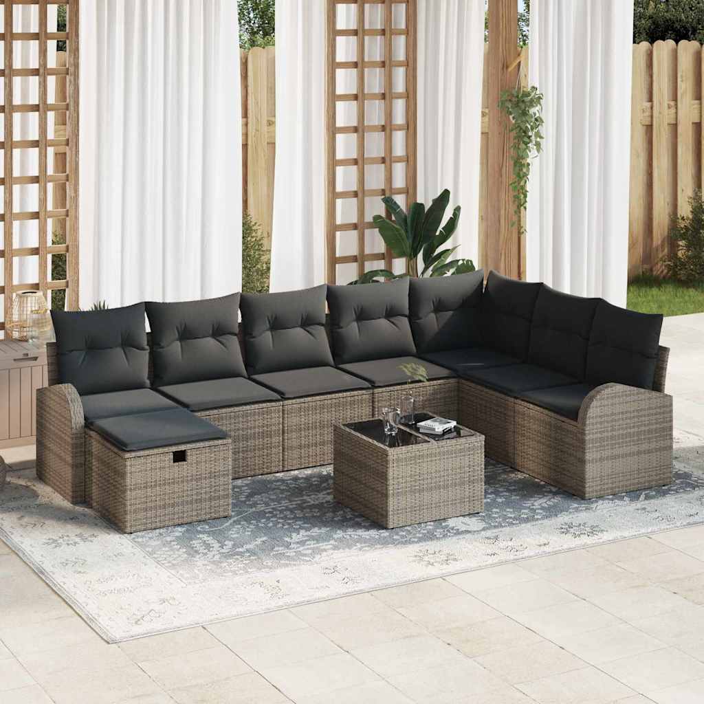 Conjunto de sofá de jardín con cojín 8 pcs Beige Poliratán