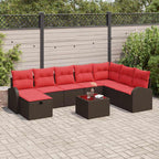 Conjunto de sofá de jardín con cojín 9 pcs Marrón Poliratán