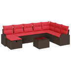 Conjunto de sofá de jardín con cojín 9 pcs Marrón Poliratán