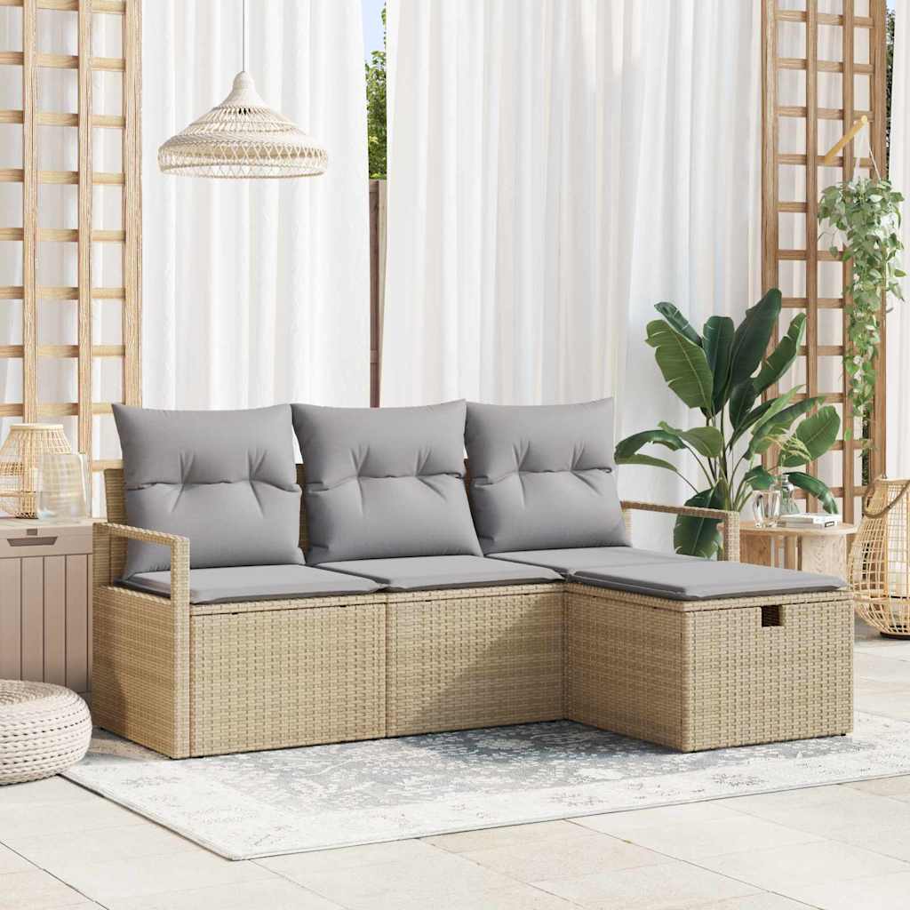 Conjunto de sofá de jardín con cojín 4 pcs Beige Poliratán