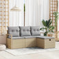 Conjunto de sofá de jardín con cojín 4 pcs Beige Poliratán