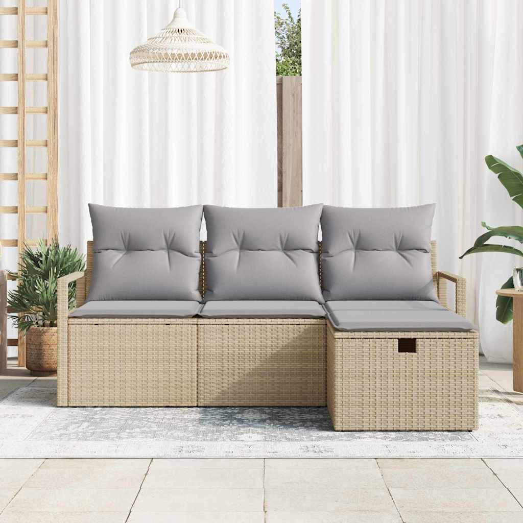 Conjunto de sofá de jardín con cojín 4 pcs Beige Poliratán