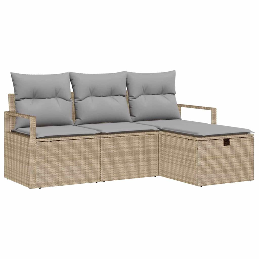 Conjunto de sofá de jardín con cojín 4 pcs Beige Poliratán
