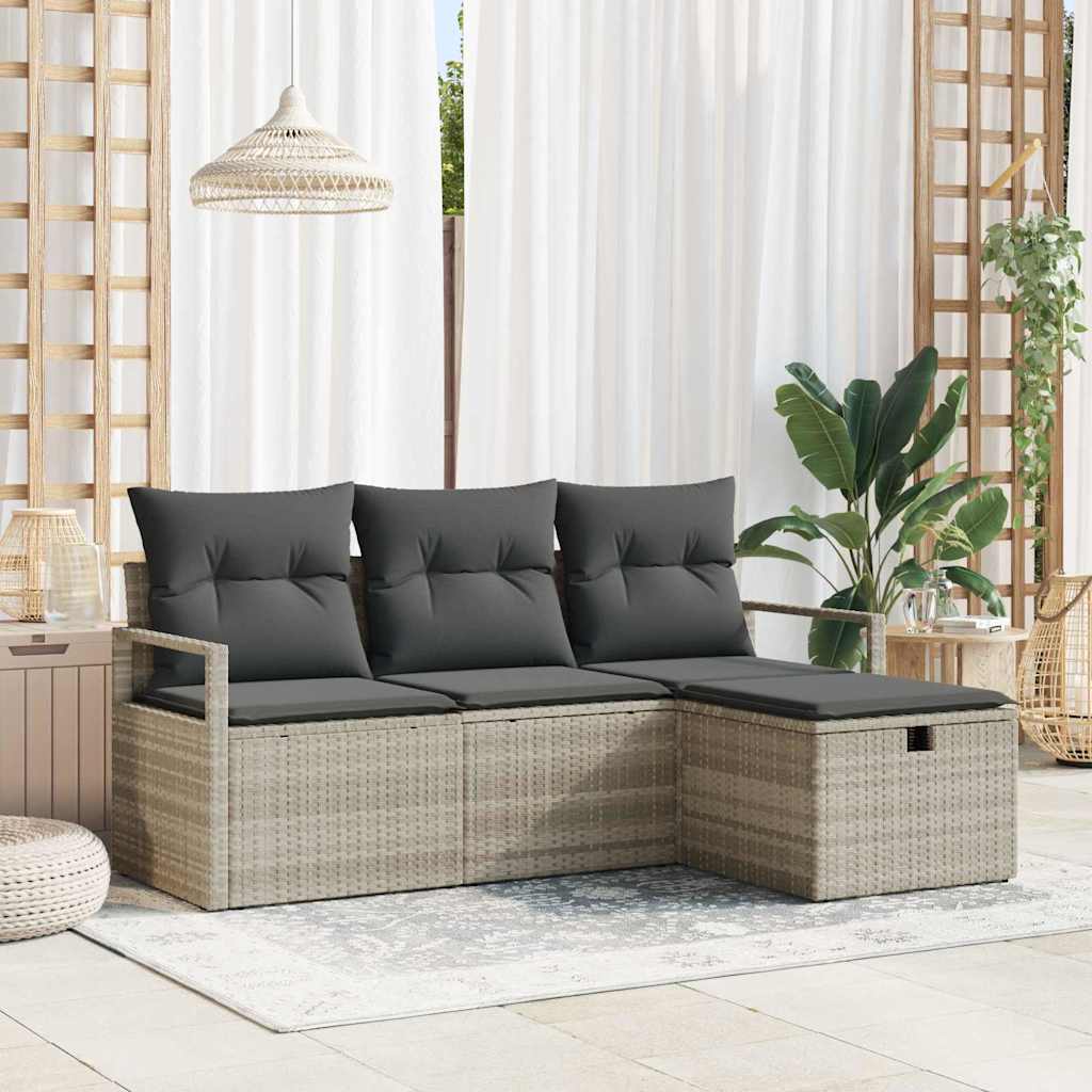 Conjunto de sofá de jardín con cojín 4 pcs Beige Poliratán