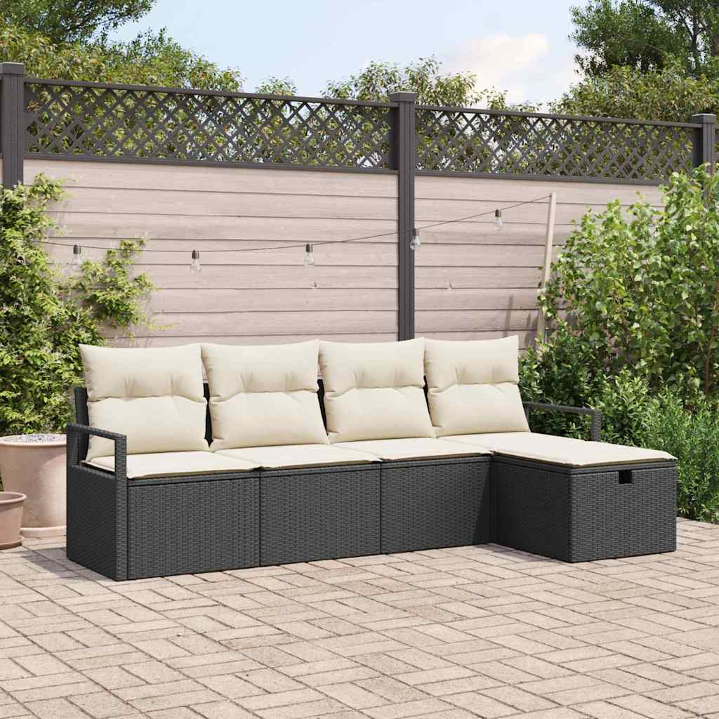 Conjunto de sofá de jardín con cojín 5 pcs Beige Poliratán