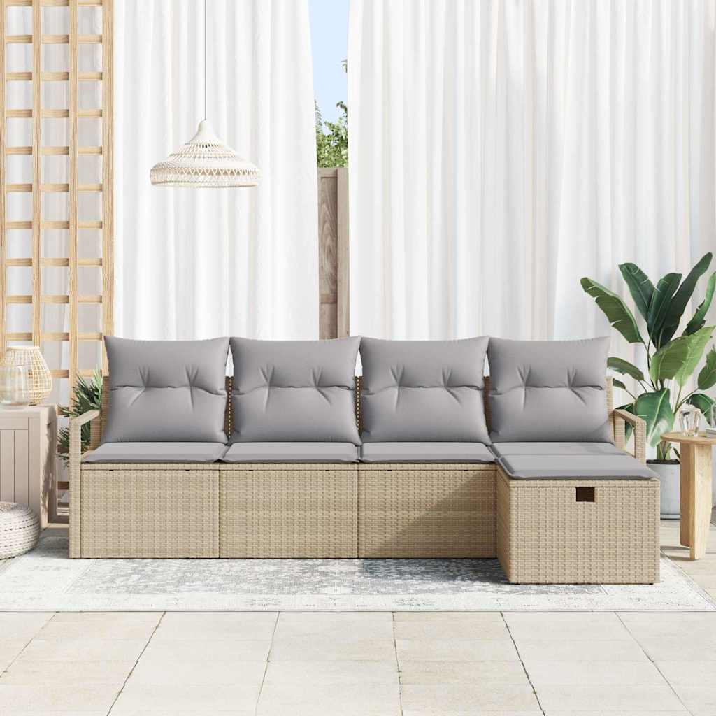 Conjunto de sofá de jardín con cojín 5 pcs Beige Poliratán