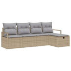 Conjunto de sofá de jardín con cojín 5 pcs Beige Poliratán