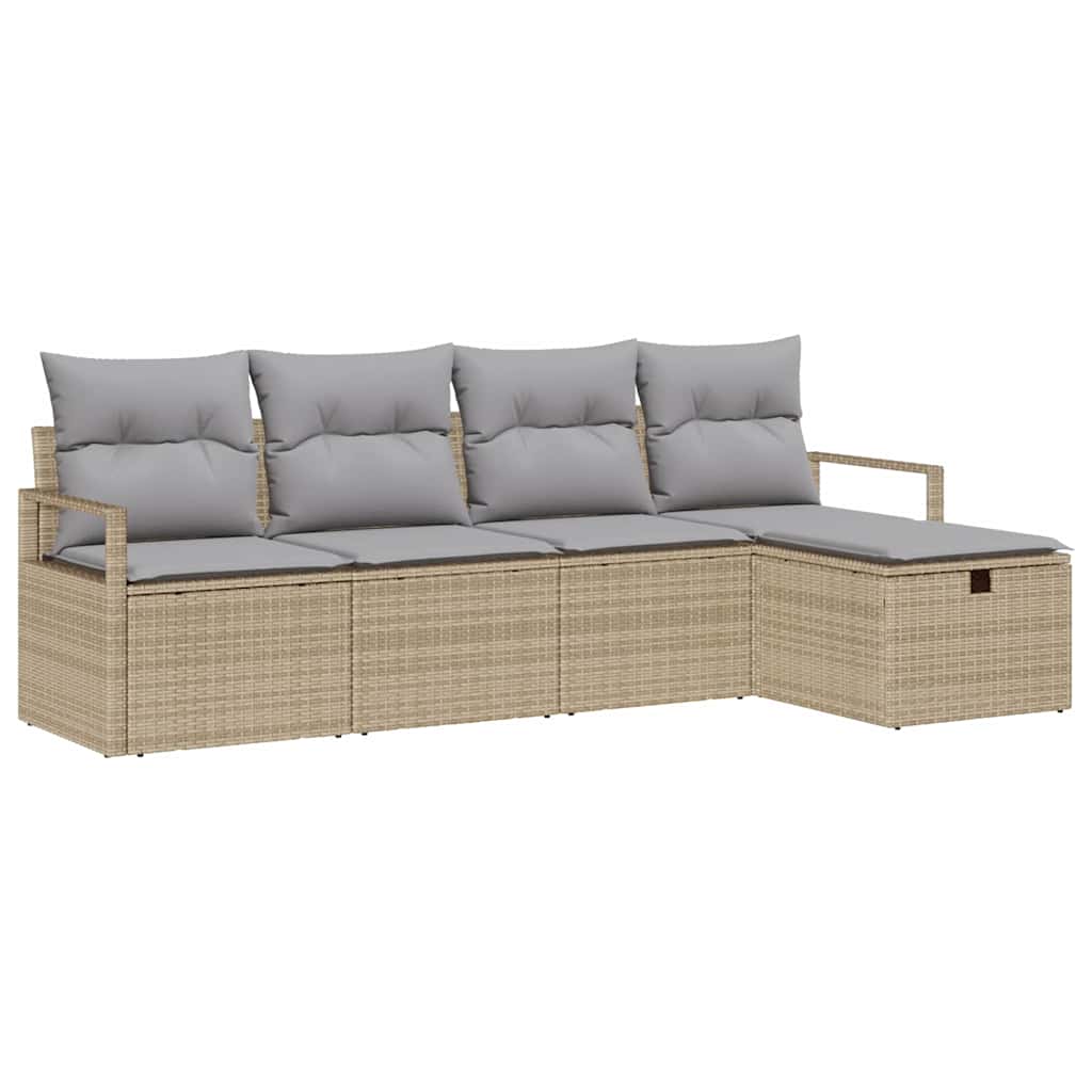 Conjunto de sofá de jardín con cojín 5 pcs Beige Poliratán