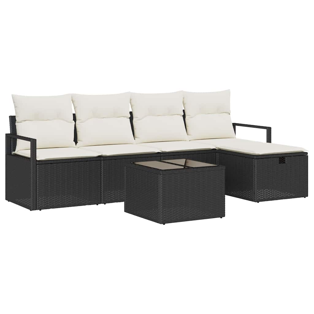 Conjunto de sofá de jardín con cojín 6 pcs Negro Poliratán