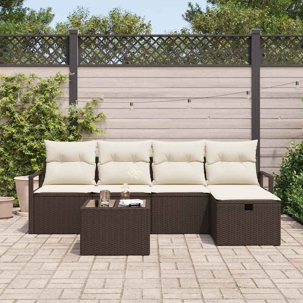 Conjunto de sofá de jardín con cojín 6 pcs Marrón Poliratán