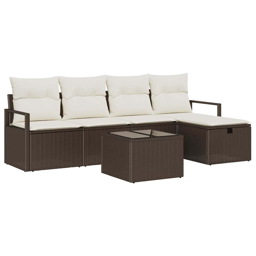 Conjunto de sofá de jardín con cojín 6 pcs Marrón Poliratán