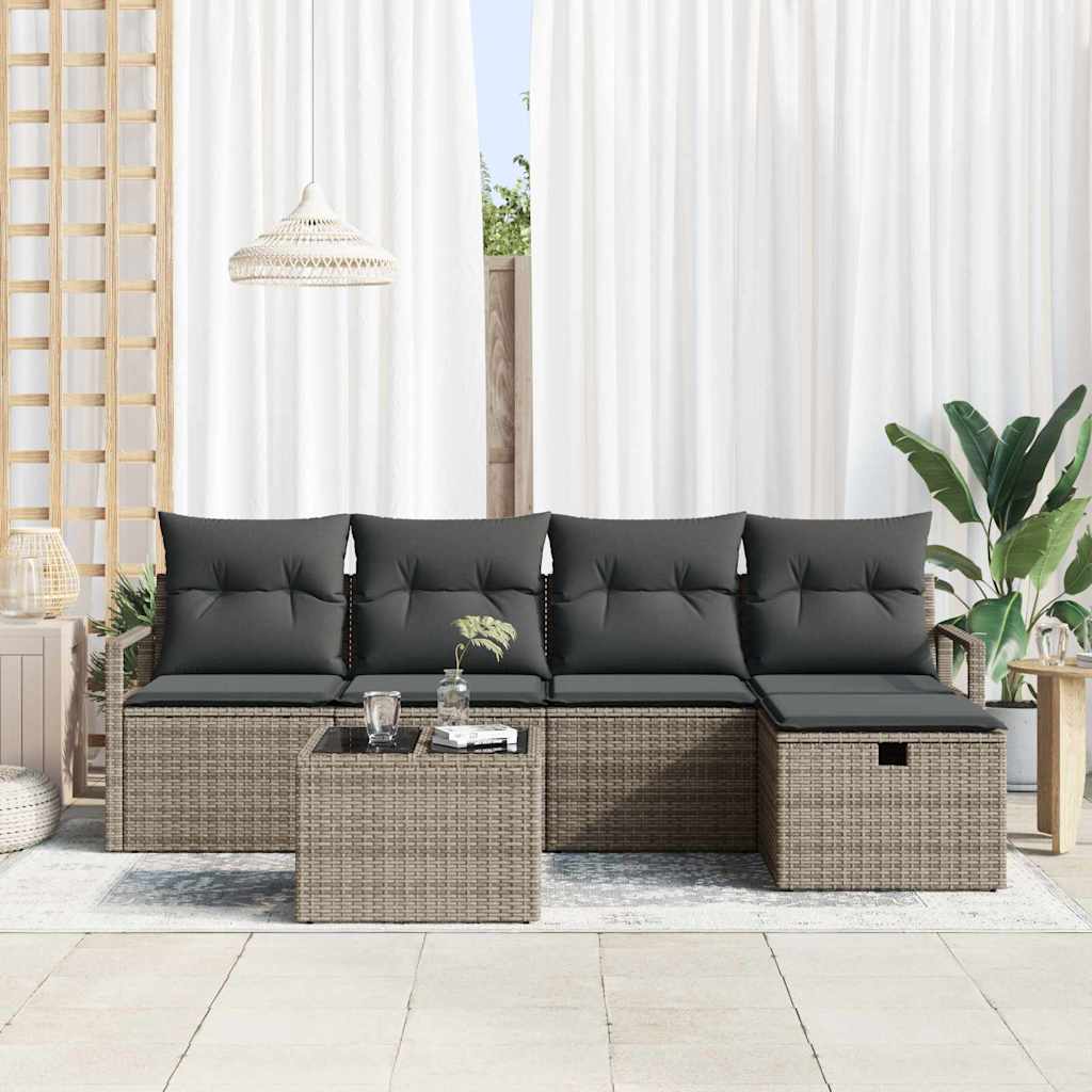 Conjunto de sofá de jardín con cojín 6 pcs Gris Poliratán