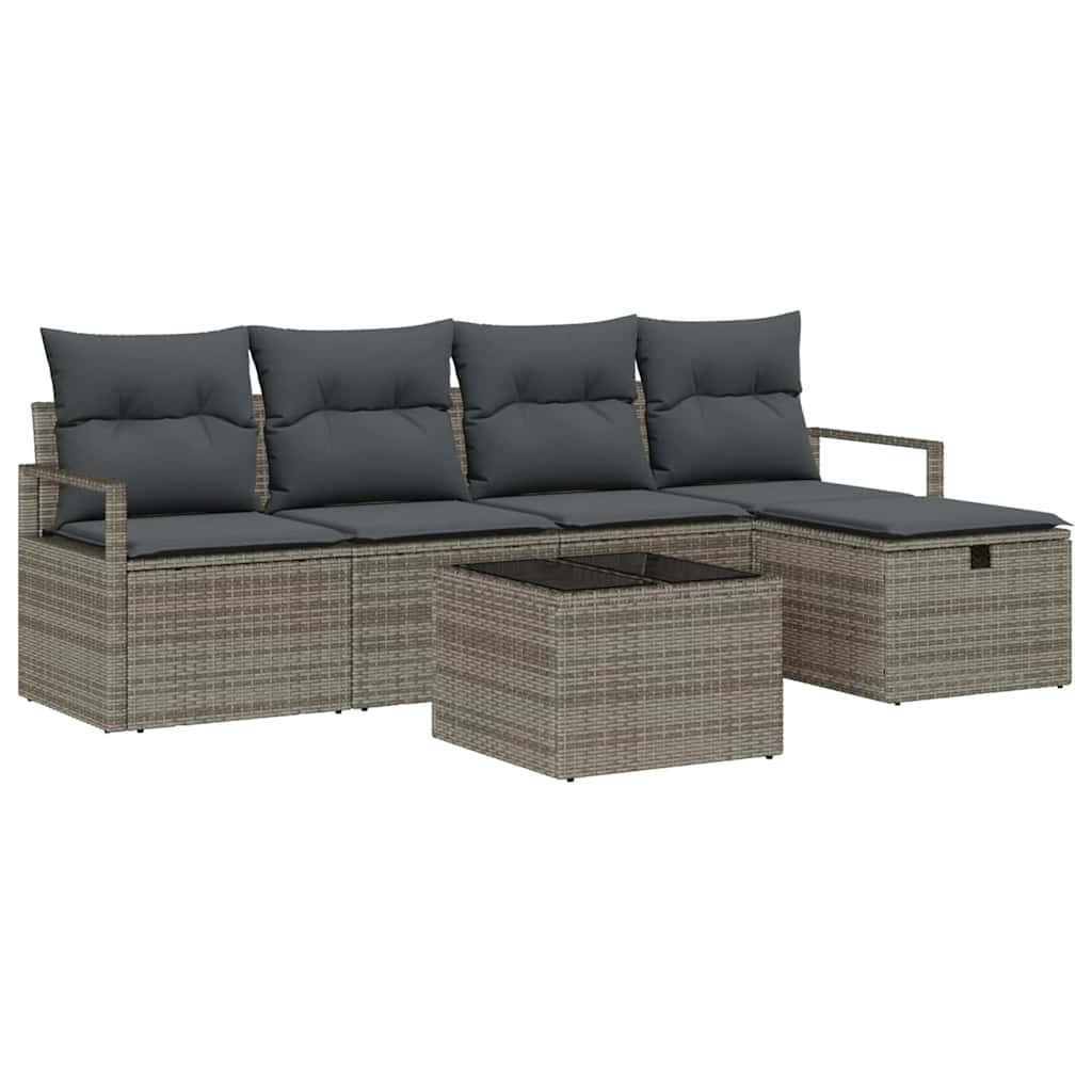 Conjunto de sofá de jardín con cojín 6 pcs Gris Poliratán