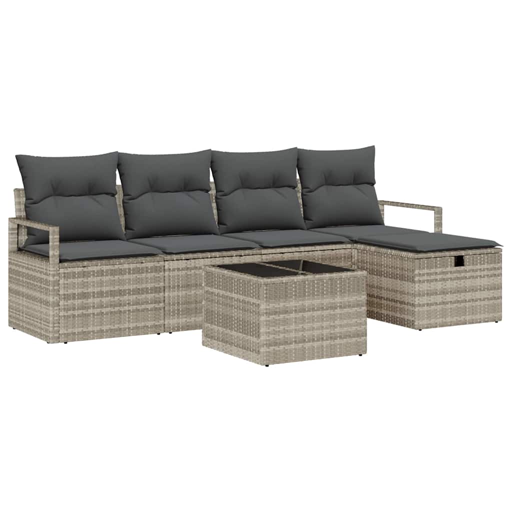 Conjunto de sofá de jardín con cojín 6 pcs Gris claro Poliratán