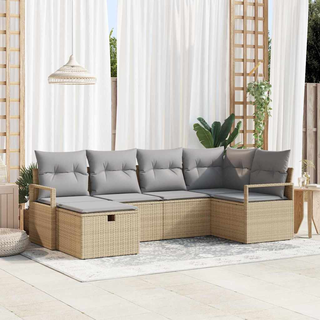 Conjunto de sofá de jardín 6 pcs Beige ratán sintético