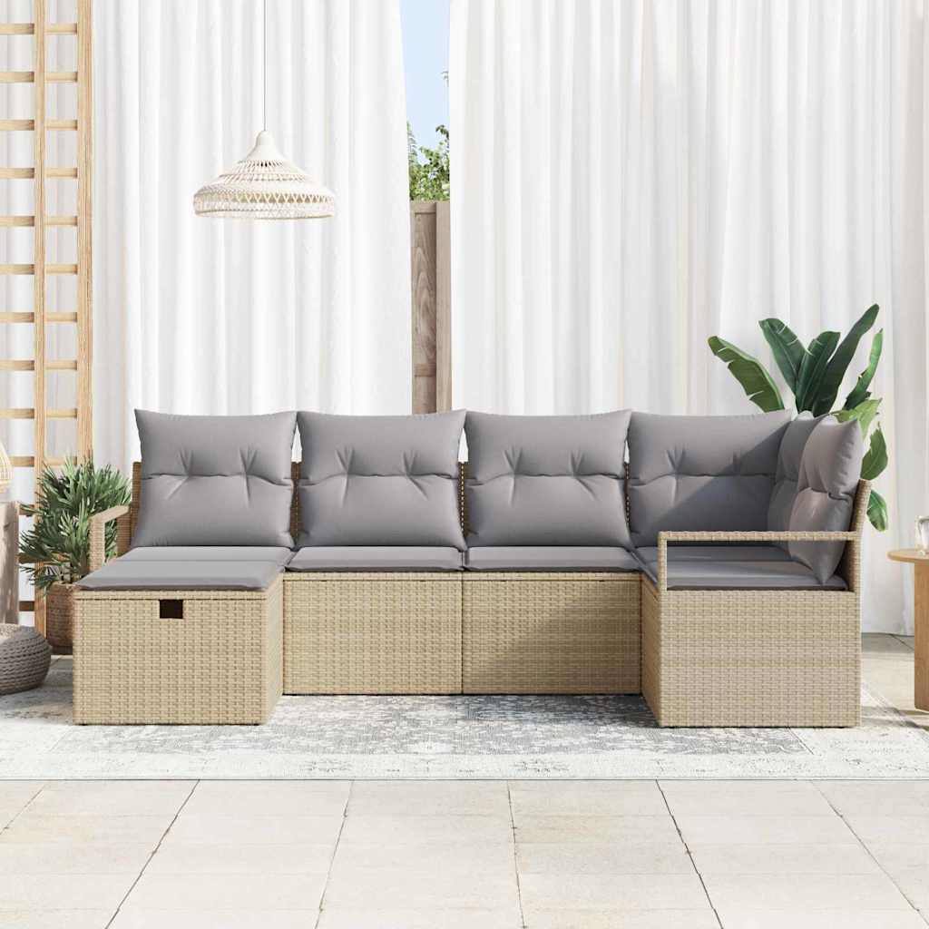 Conjunto de sofá de jardín 6 pcs Beige ratán sintético