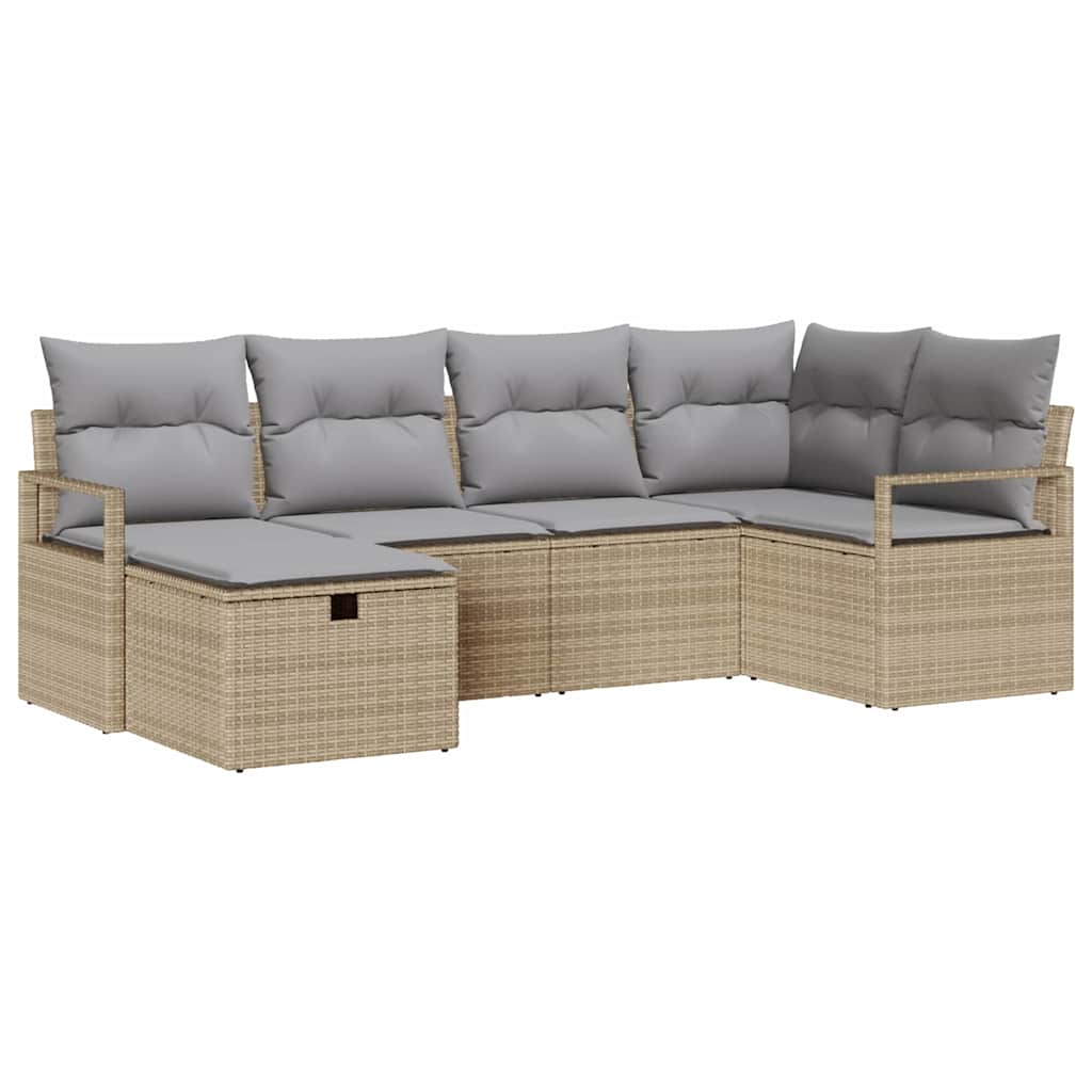 Conjunto de sofá de jardín 6 pcs Beige ratán sintético