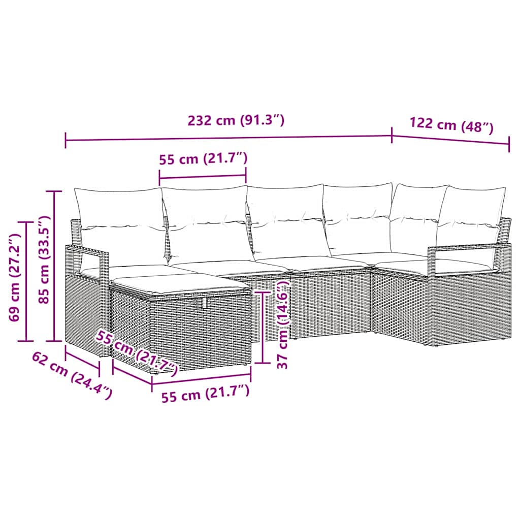 Conjunto de sofá de jardín 6 pcs Beige ratán sintético
