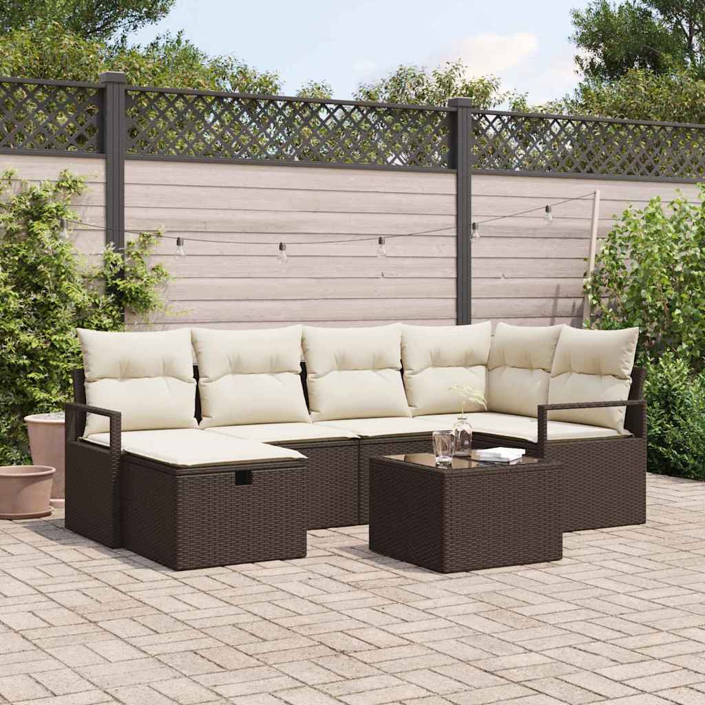 Conjunto de sofá de jardín 6 pcs Beige ratán sintético
