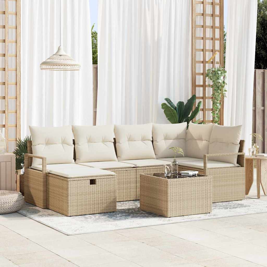 Conjunto de sofá de jardín 6 pcs Beige ratán sintético