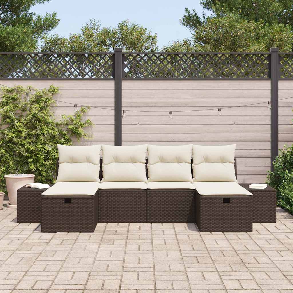 Conjunto de sofá de jardín 6 pcs Marrón ratán sintético