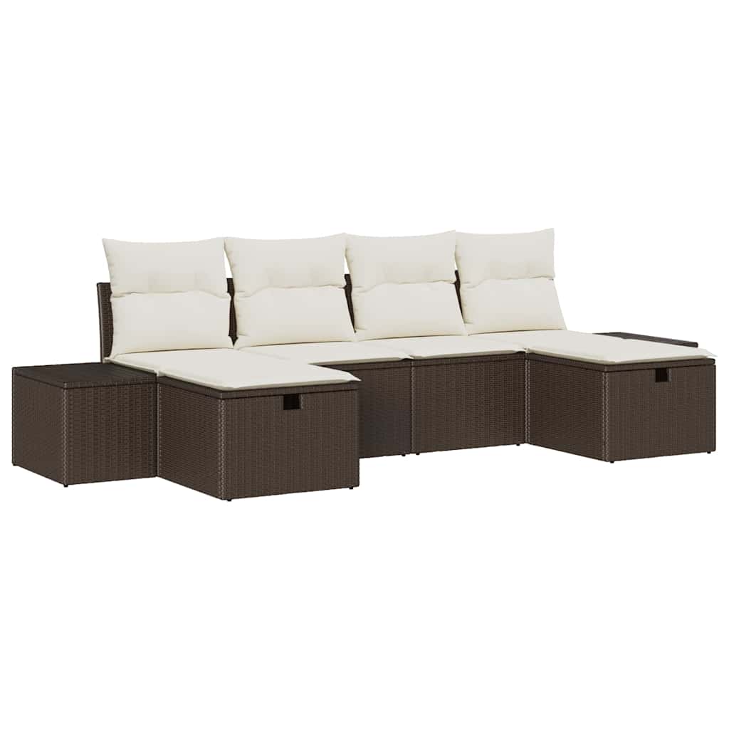 Conjunto de sofá de jardín 6 pcs Marrón ratán sintético