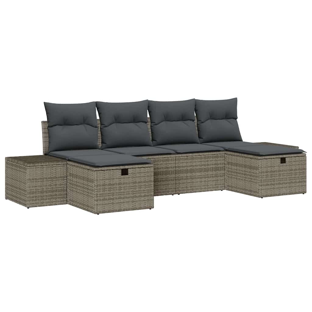 Conjunto de sofá de jardín con cojín 6 pcs Gris ratán sintético
