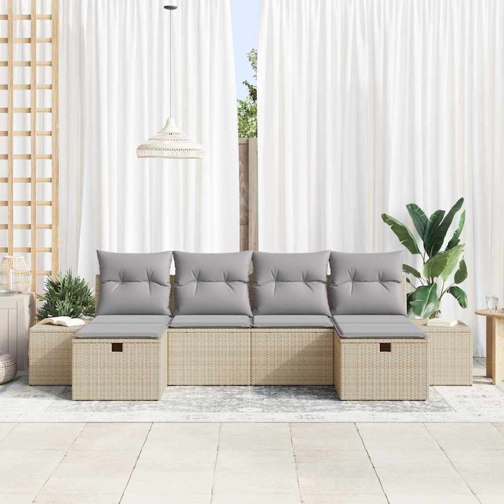 Conjunto de sofá de jardín 6 pcs Beige ratán sintético